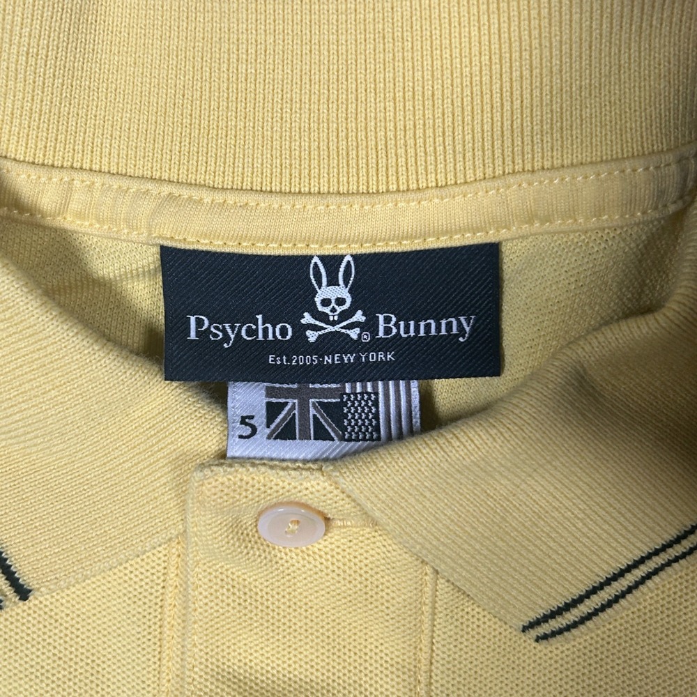 Psycho Bunny Polo Shirt Men Size 5 medium Yellow Pima Cotton Short Sleeve Preppy - Picture 9 of 16